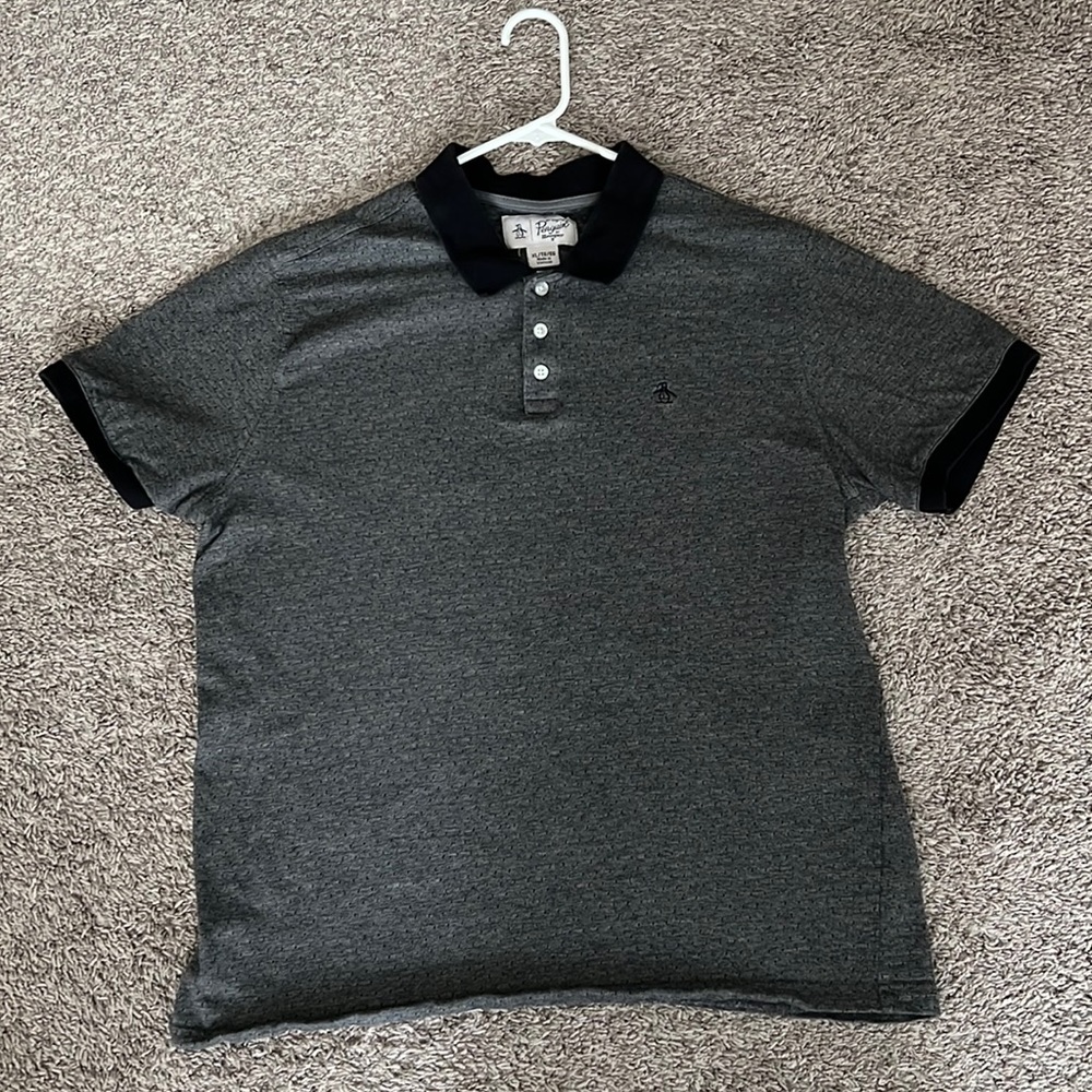 Youth XL Penguin button up, black and gray.